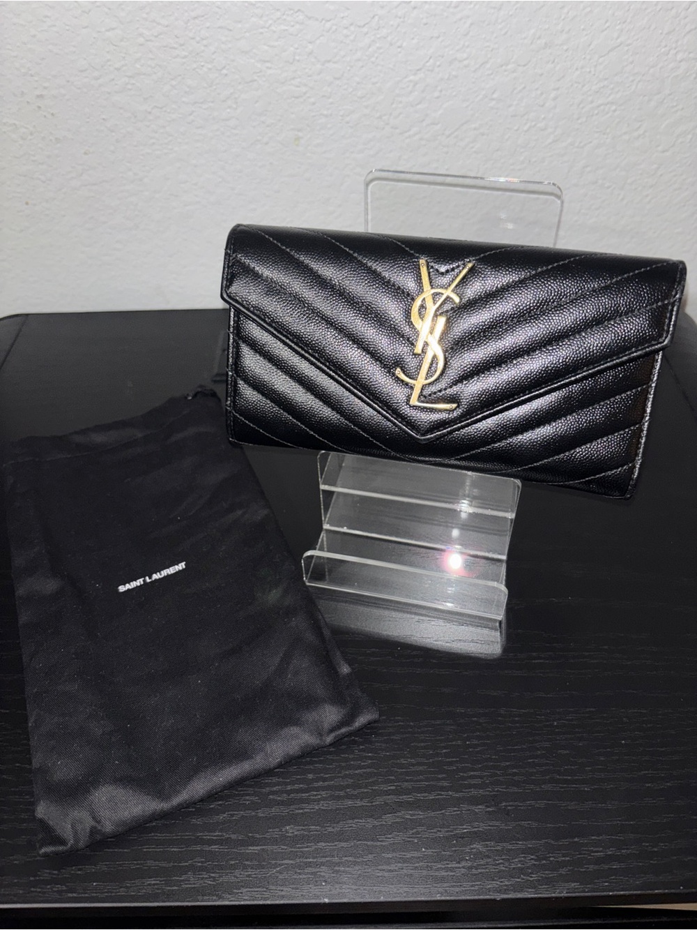 Saint Laurent Black Quilted Leather YSL Envelope Wallet